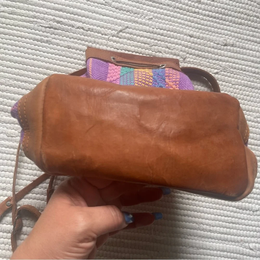 Boho Artisan Woven Bucket Bag Leather Crossbody Festival Bag